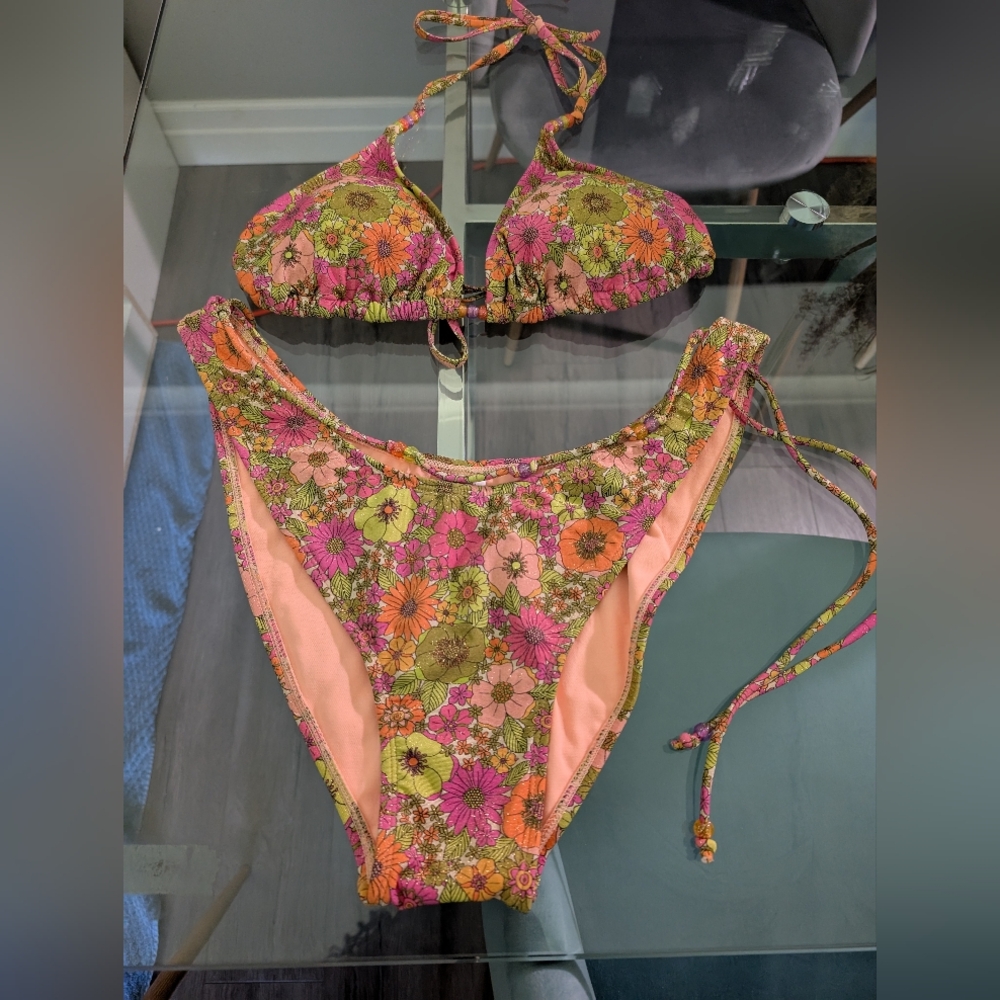 Wild Fable Floral Pink and Green Bikini Set XL